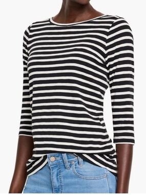 Nic + Zoe 3/4 SLEEVE STRIPE BOAT TEE black white XL NWT